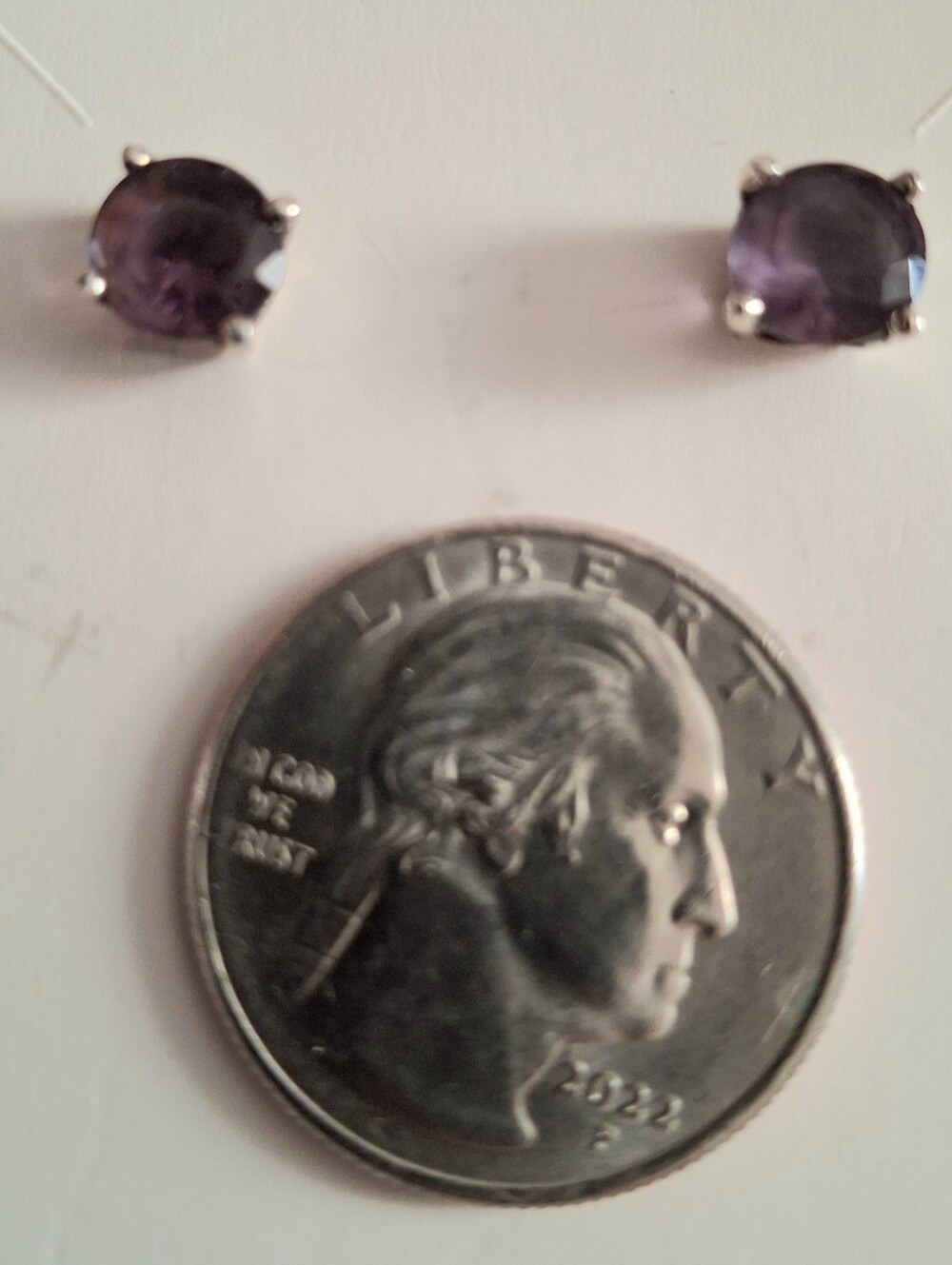 Amethyst Gemstone Stud Earrings - Picture 3 of 3